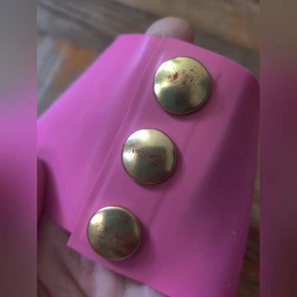 Latex Lucie Hot Pink Fuchsia Latex Gold Ring Collar - Picture 4 of 5